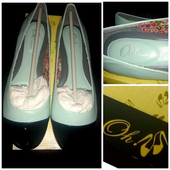 Oh! Mint & Black Patent Cap Toe Flats Size 9.5 Balletcore Elegance NWT business - Picture 2 of 5